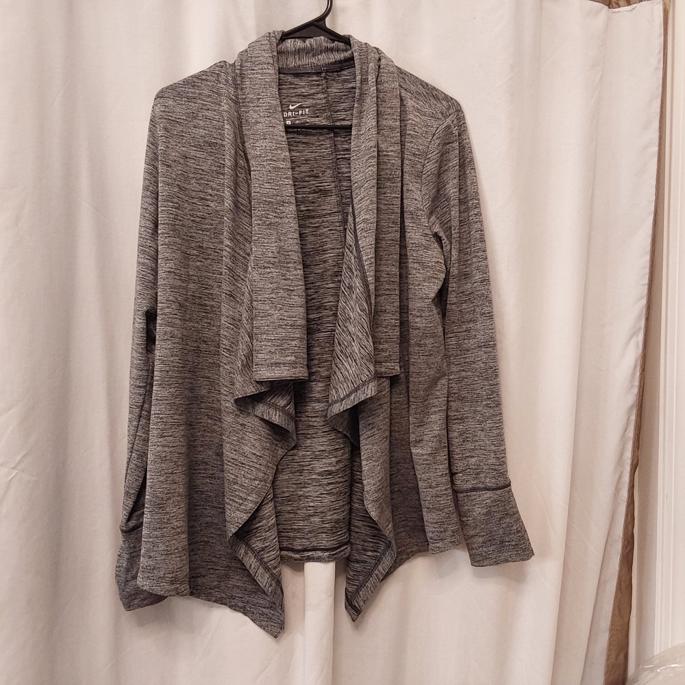 Nike Women's Heather Gray Open-Front Draped Cardigan